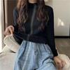 Women's Thick Velvet Half-High Collar Pullover: Slim Fit, Warm Autumn/Winter Knit Top