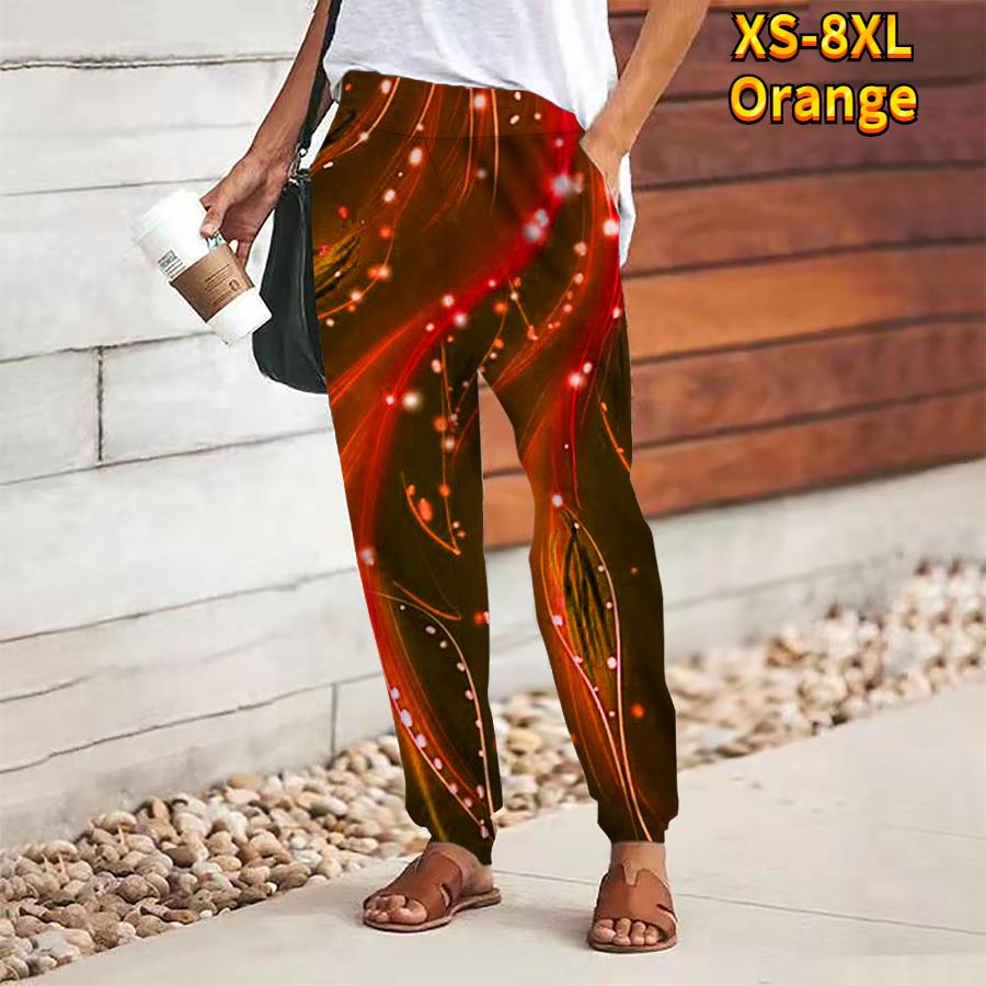 

Женские брюки с абстрактным принтом, на шнуровке, с эластичной талией, свободные брюки, повседневные длинные брюки, брюки с карманами 8XL оранжевый