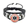 Emergency Medical Technician Paramedic Symbol Logo Black Button Leather Bracelet Glass Dome Blue Star of Life Logo Jewelry