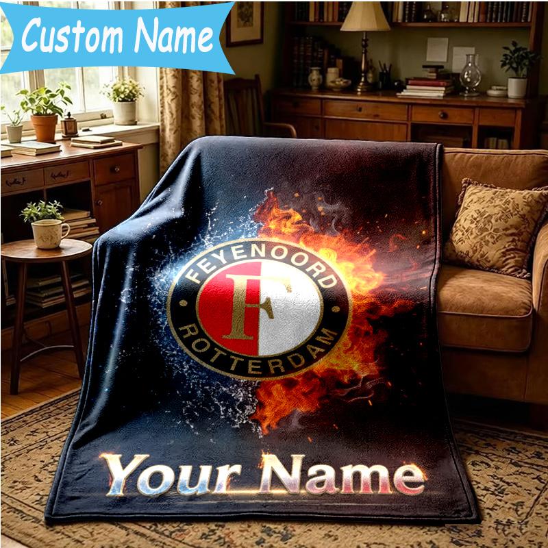 Custom Name Feyenoord Football Blanket Flannel Blanket for Camping, Hiking, Garden Parties, Picnic Essentials,gift for family and friend