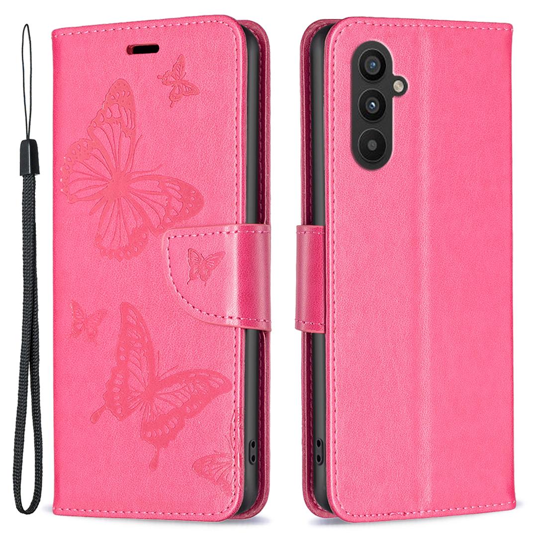 

For Samsung Galaxy A25 5G (Global) (161.0 x 76.5 x 8.3mm) Stand Wallet Leather Phone Cover with Strap Rose