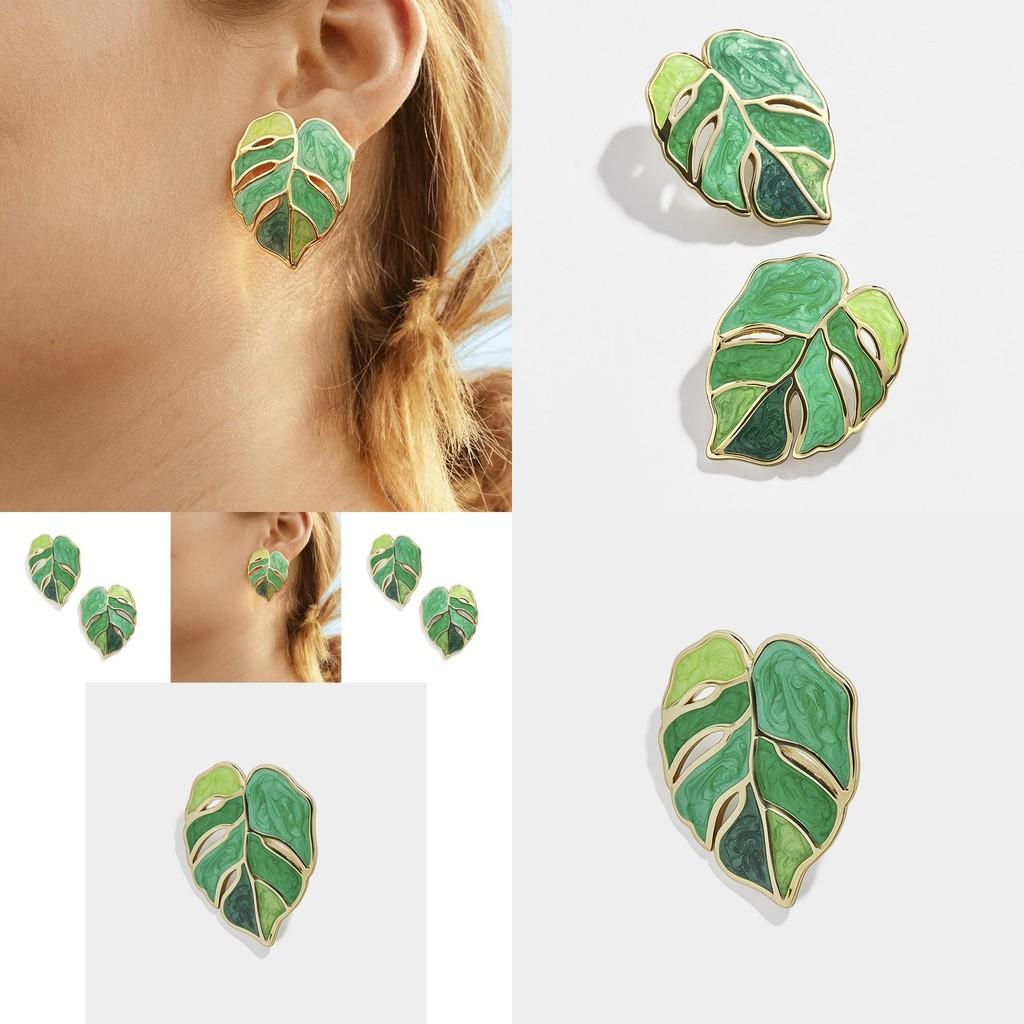 Exquisite Green Leaf Earrings For Women Alloy Material Summer Chic
