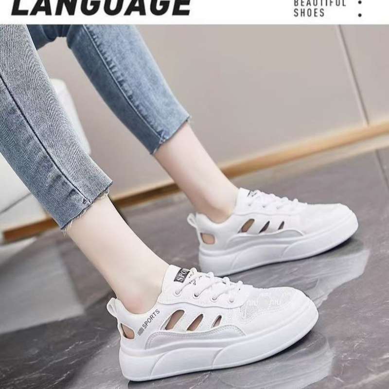 Breathable Bag Head Sports Sandals Little White Women's Shoes Women's 2025 Summer New Versatile Flat-bottomed Casual Hollow Board Shoes