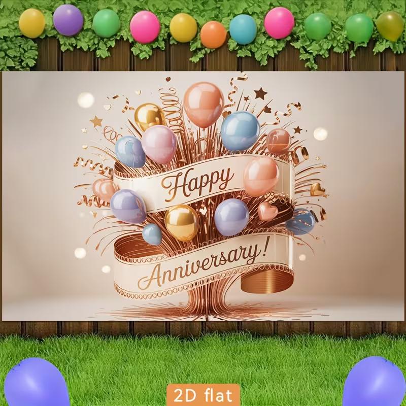 2D Wedding Anniversary Party Background Banner with Colorful Balloons