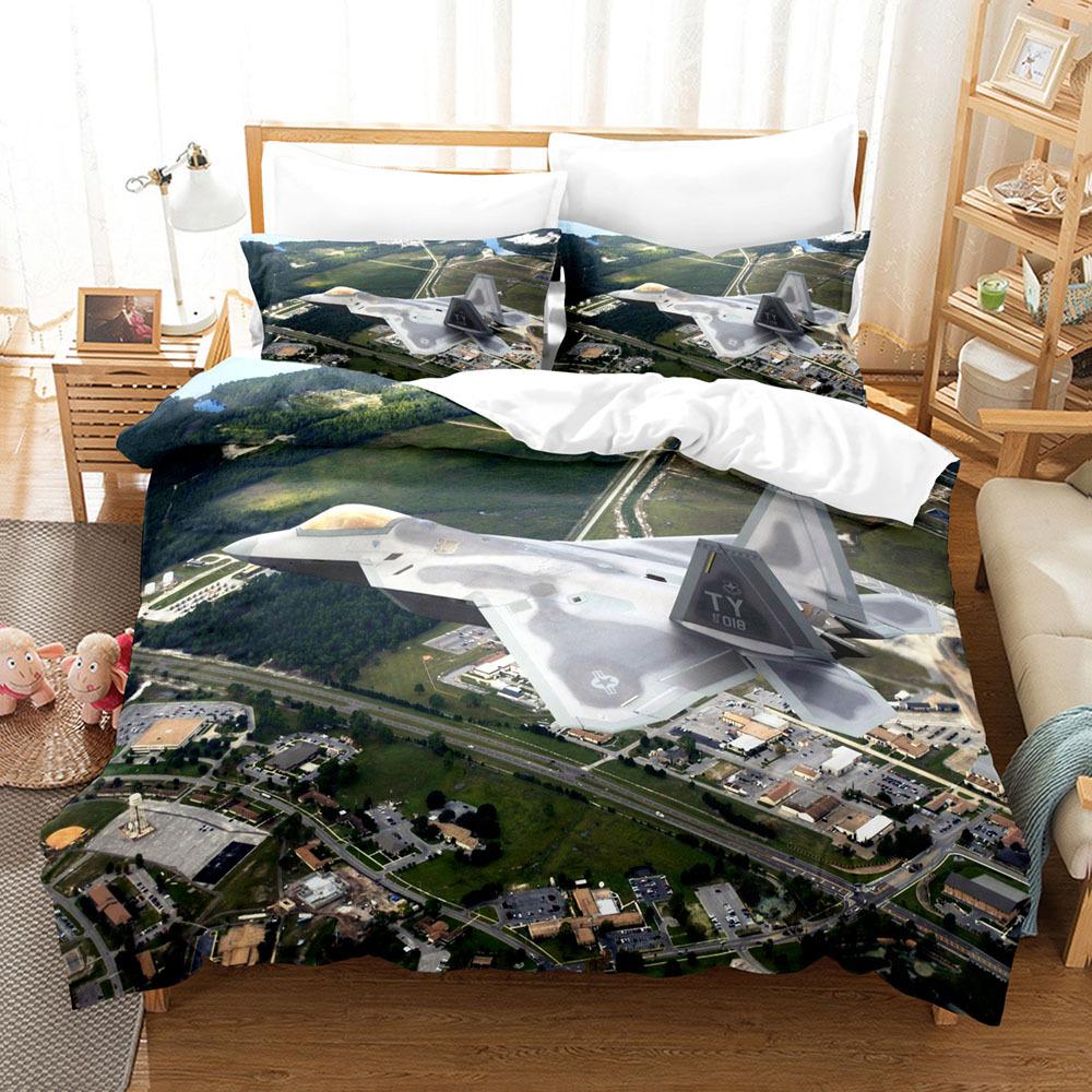 

3D Military Fantasy Room Комплект постільної білизни Винищувальний літак Підодіяльник Наволочка 2/3 шт. AU/DE/EU/ES Повнорозмірний м’який домашній текстиль на блискавці UK King 220x240cm