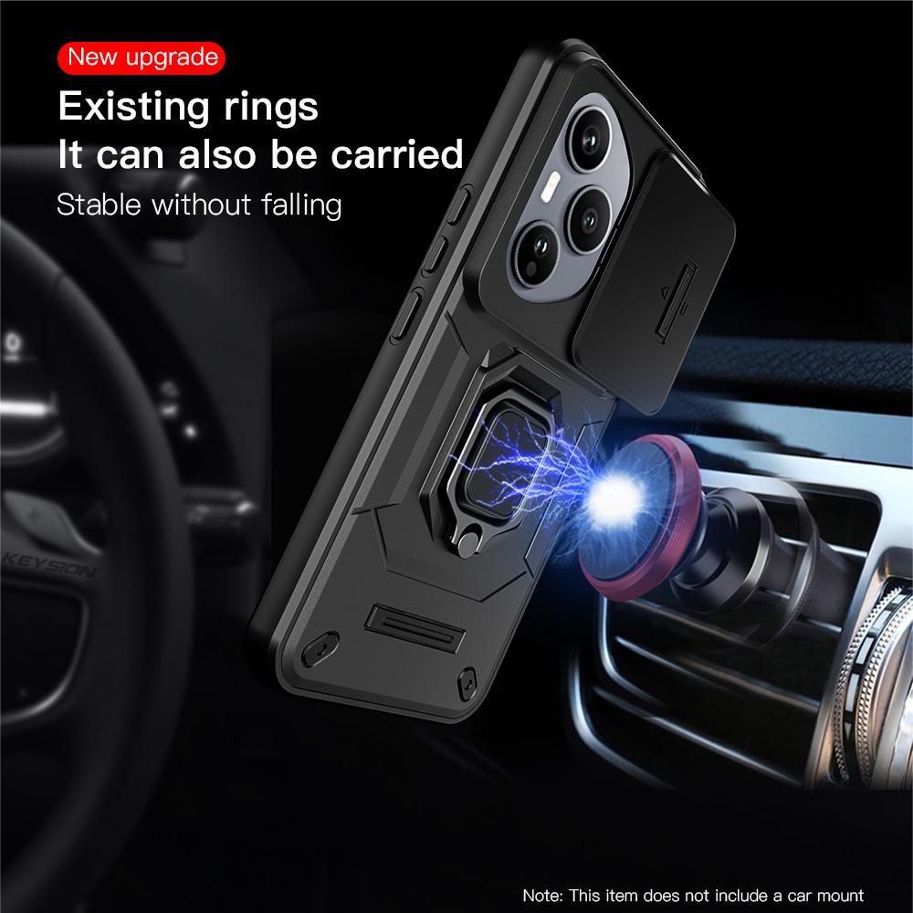 KEYSION Shockproof Armor Case for HONOR 400 Pro 5G Slide Camera Lens Protection Ring Stand Phone Cover for Huawei Honor 400 5G