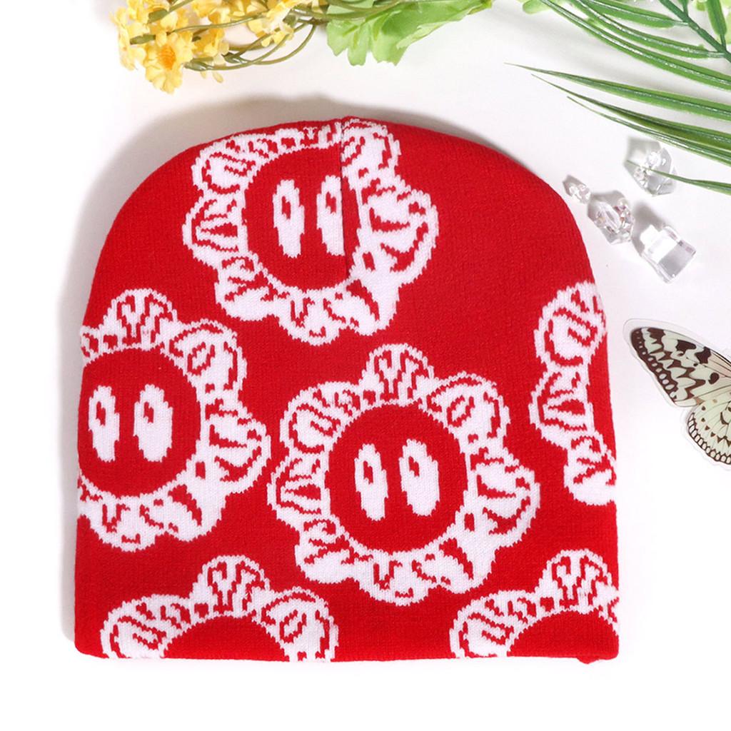 Warm Knitted Fashion Hat With Flower Embroidery Design For Daily Cold Season