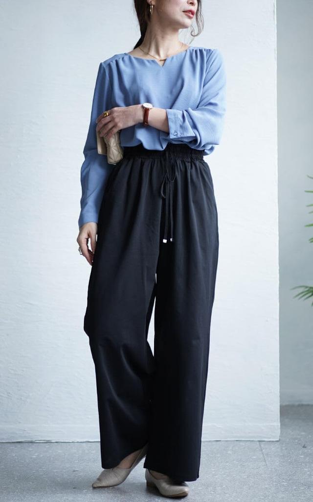 Gold Japan Plus Size Elastic Perfect for and Size Women's Pants, Long, Wide, Straight, Waist, Leg-Lengthening, Spring, Summer, Autumn, Winter, LL,