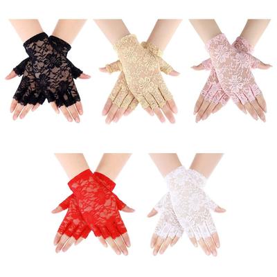 Mitten Lace Driving Gloves Ladies Dance Gloves Lace Gloves Half Finger Fishnet Gloves Mesh Mitten