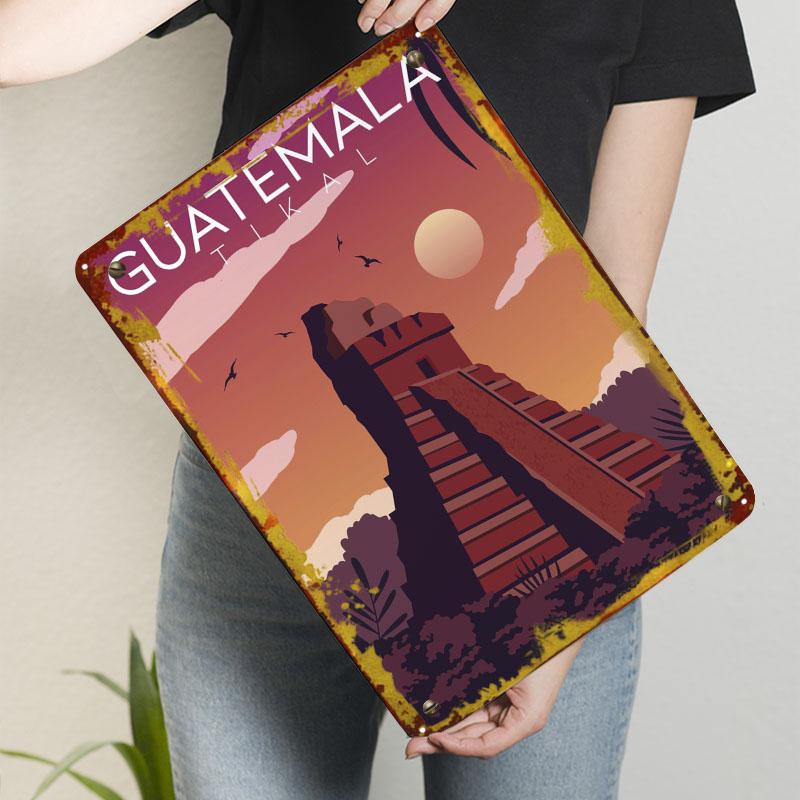

Guatemala Tikal Temple Tinplate Signs Travel Poster Wall Art of Murals Custom Metal Sign for Wall Art Decoration Retro Man Cave 20x30cm（7.8x11.8inch）