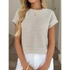 Sommer Damen Rundhals Pullover Zweifarbig Gestrickt Kurzarm Top, Grenzüberschreitend Lässiges Stricktop für Europa Amerika