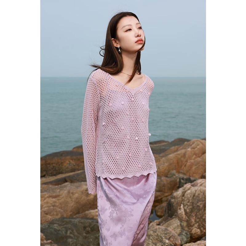 

Женский пуловер Sancai большого размера с V-образным вырезом, сетчатой вязки M