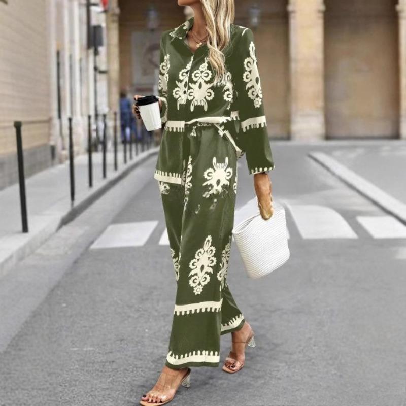 VEZFAA Dámská móda Ležérní Jaro Podzim Dlouhý rukáv POLO Krk Kalhoty Kalhoty Obleky