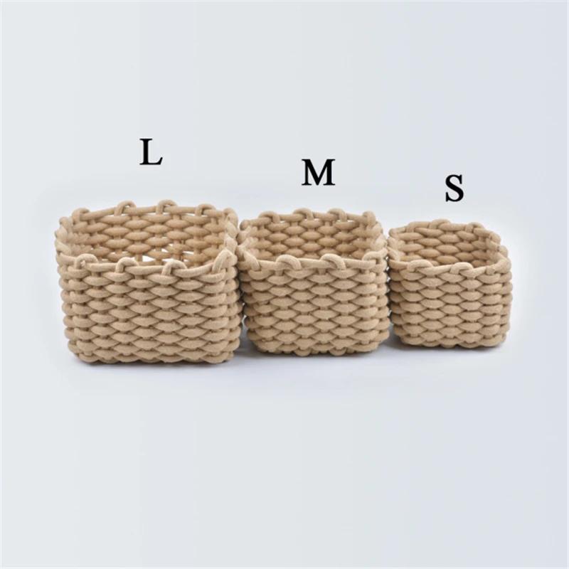 

3 Size Nordic Cotton Line Hand-woven Storage Basket Coarse Rope Desktop Organizer Box Baby Toy Snack Key Cloth Cosmetic Sundries S хакі