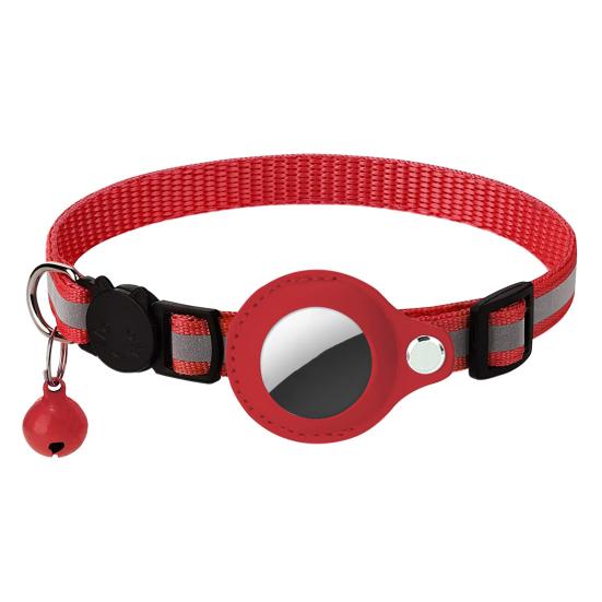Yousheng Pet Collar Reflective Adjustable Strap with Little Bell Cat Pattern Button Safety Nylon Pet Dog Collar for Airtag Tracker