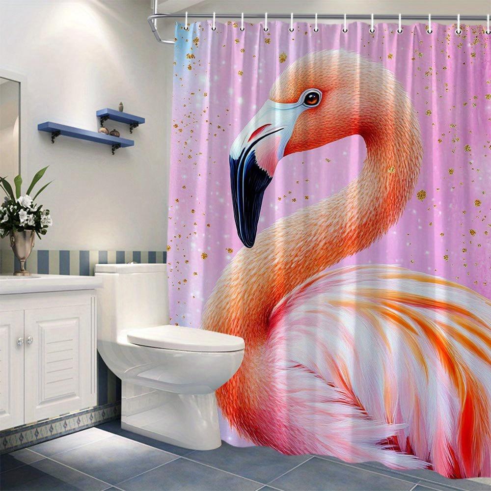 Colorful Flamingo Shower Curtain Pink With Orange Feather Bathroom Decoration With 12 Hooks, Machine Washable Shower Curtain
