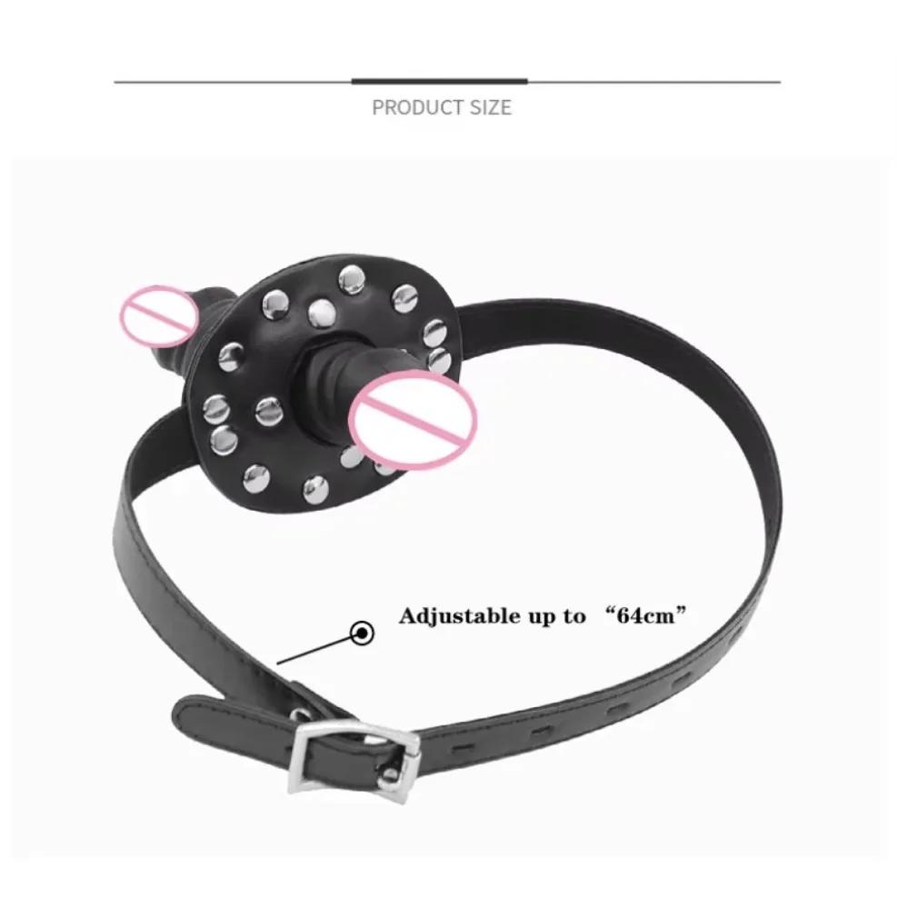 Pene Realista Dildo de Doble Extremo Mordaza Bondage Tapón Bucal Strapon para Cabeza Boca Abierta Restricción Esclavo Juguete Sexual Adulto 18+
