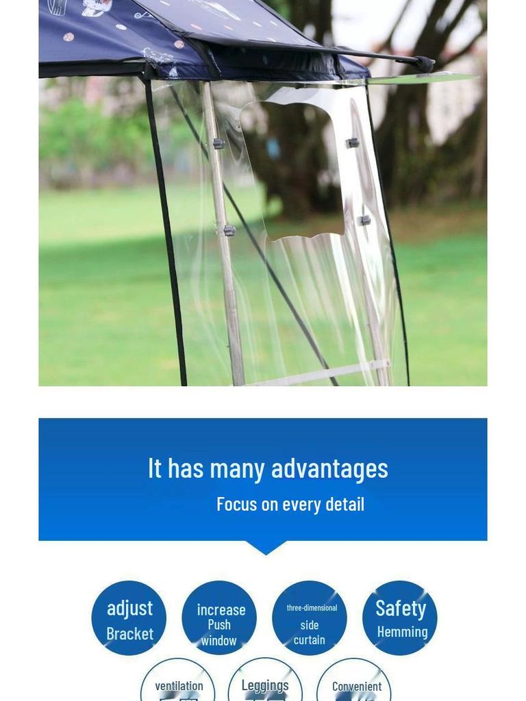 Toldo Impermeable y Protector Solar para Coche con Parabrisas Engrosado para Bicicletas Eléctricas y Triciclos