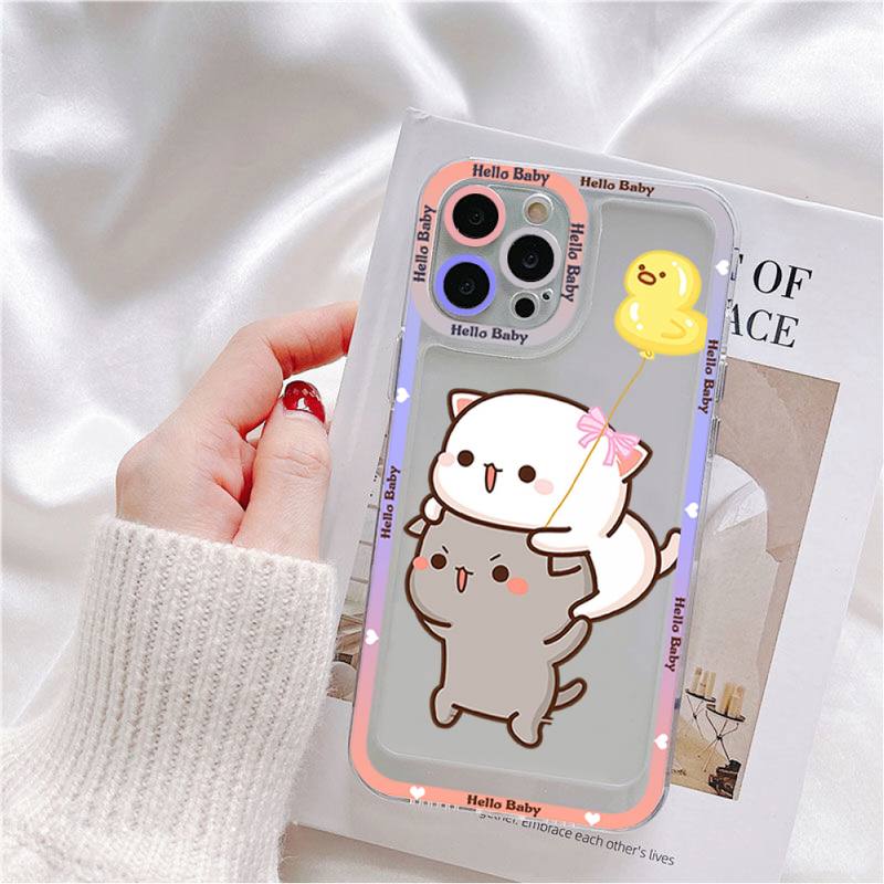 Mochi Peach Cat Phone Case for iPhone 11 12 13 Mini Pro Max 14 Pro Max Case shell