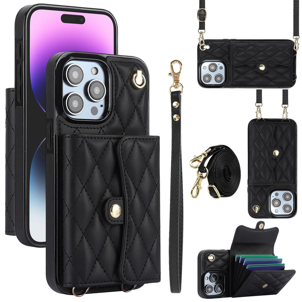 Long Strap Card Holder Phone Case for IPhone 16 Pro Max 16e 15 Plus 14 13 Mini 11 12 7 8 XS XR SE 2 3 Leather Protective Cover