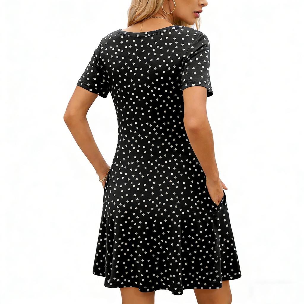 Women's Fashion Spring And Summer Round Neck Printed Short Sleeve Large Swing Dress