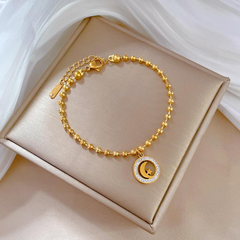 Dongmen Personality Star Moon Mud Diamond Round Bead Furnace Gold Bracelet Female Retro Girlfriend