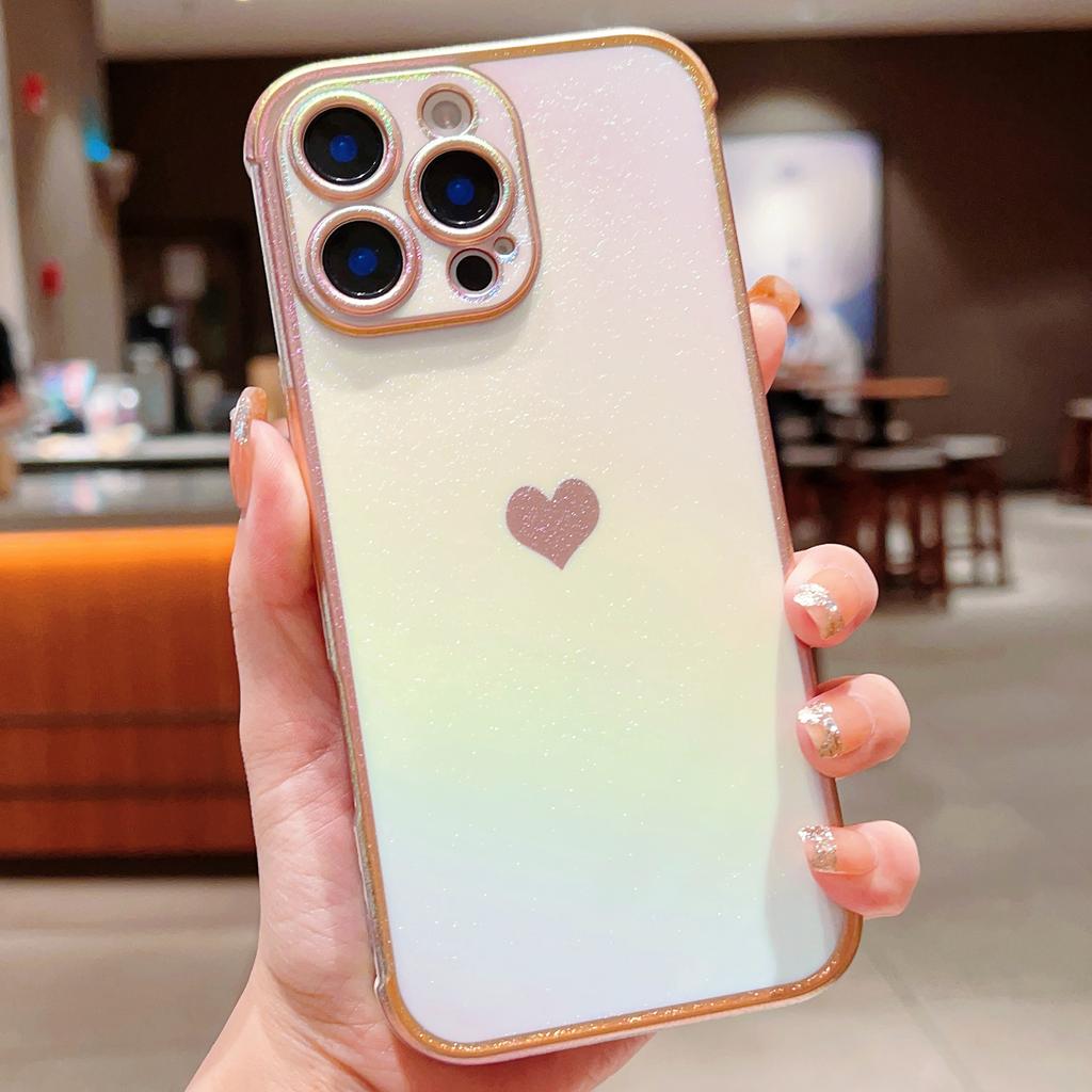 For iPhone 16 Pro Case Dazzling Design Electroplating Heart Pattern TPU Phone Cover
