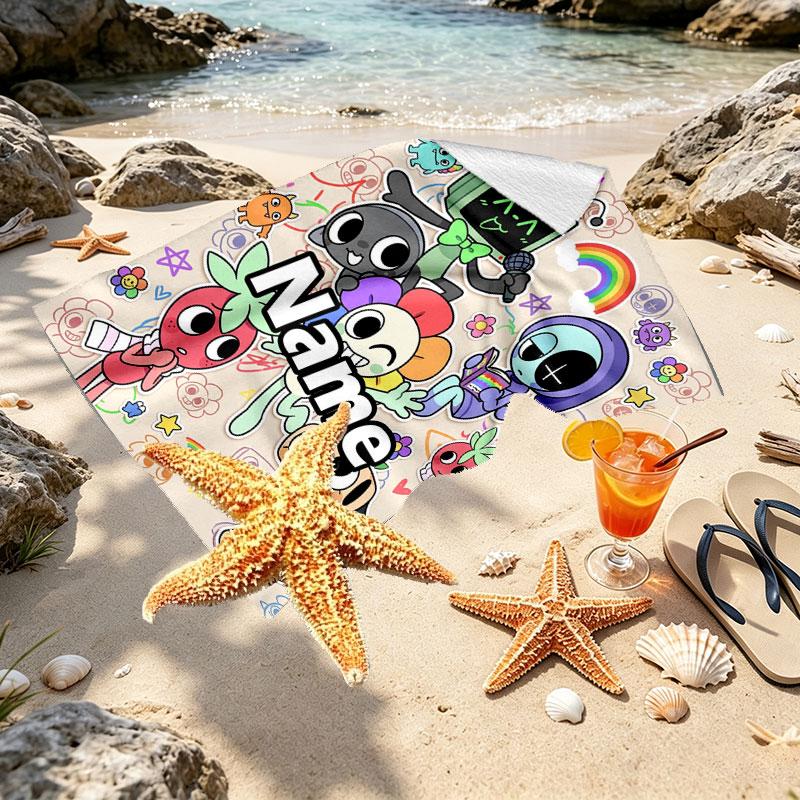 מגבת חוף מודפסת 'עולם הדנדי' אישית עם שם, לנסיעות, קמפינג, מסיבות חוף, עיצוב הבית, מתנת יום הולדת למשפחה וחברים