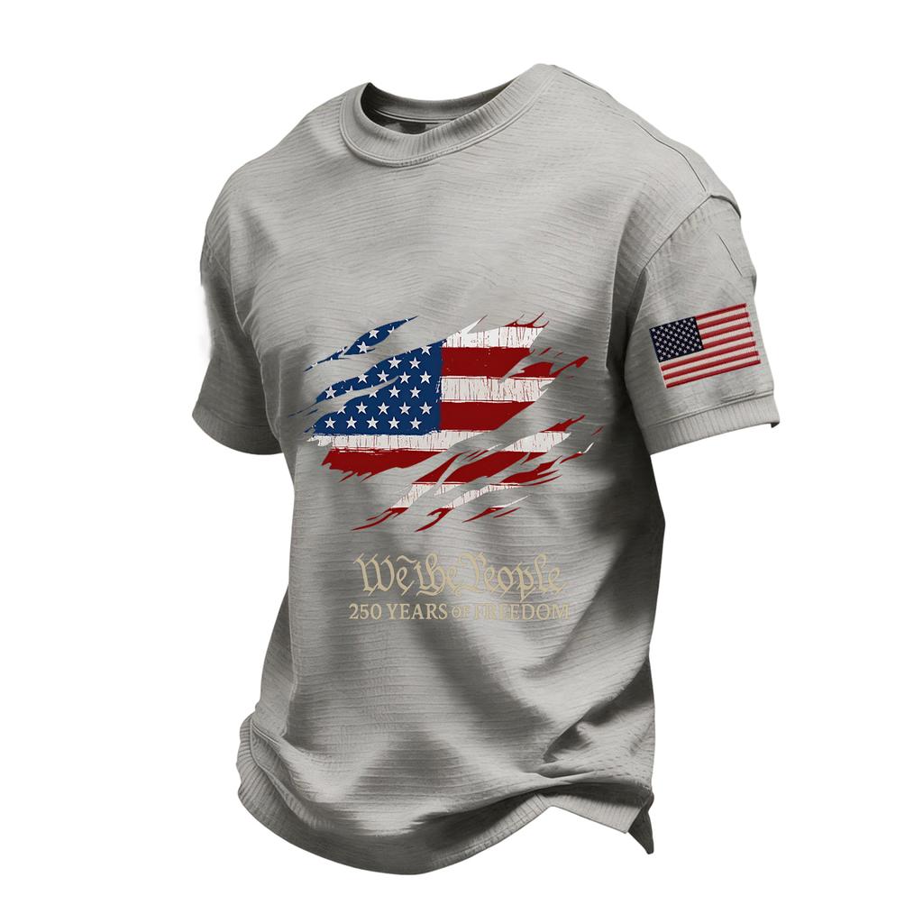Men's Loose And Casual Flag-print T-shirt, Short Sleeve Shirt