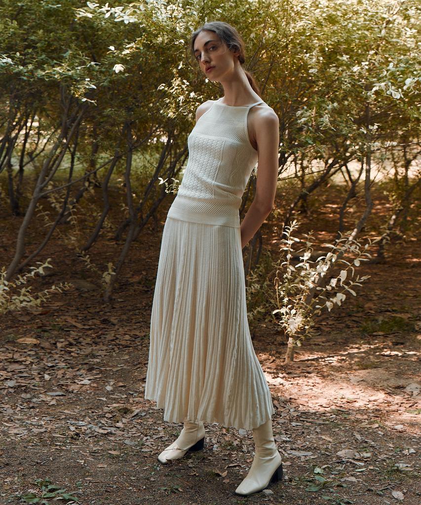 Rie Knitted Pleats Midi Skirt Cream