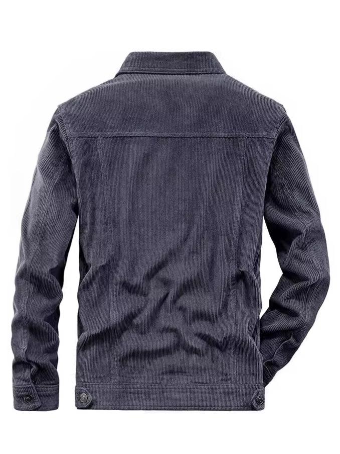 Men's Retro Corduroy Lapel Jacket - Spring/Autumn Casual Workwear, Loose Fit Pure Cotton