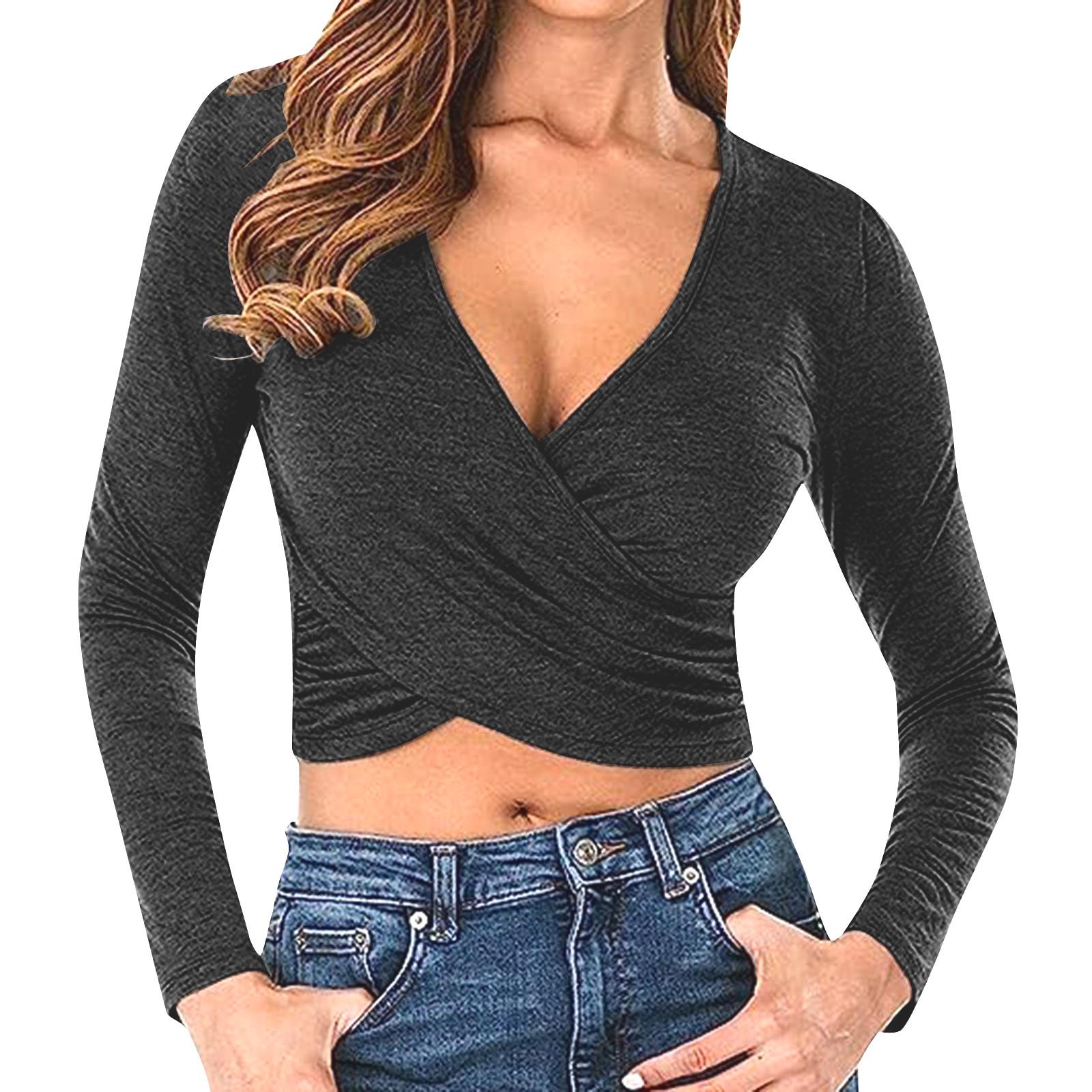 

Unique Women s V-neck Short Sleeve T-shirt Top Wrapped Tee Top Feather Loose Waist L чёрный