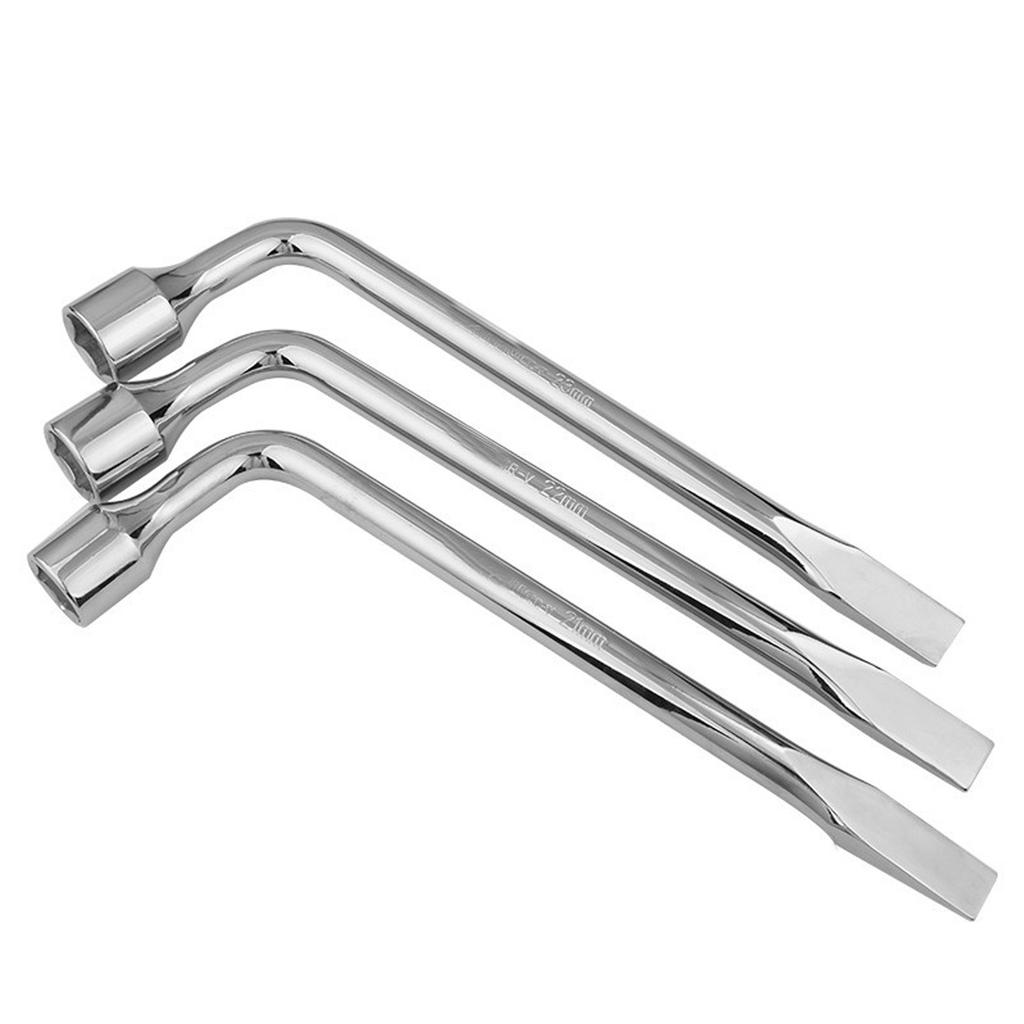 Car Spare Tire Lug Wrench - L type Hexagonal Head 17/19/21mm Slotted End Socket Repair Tool, Standard Tire Wrench