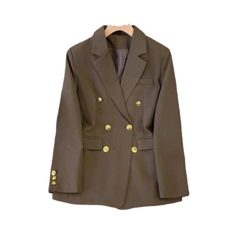 

2024 деловой костюм, куртка для женщин, пиджаки, модные офисные весенне-осенние куртки на пуговицах, корейский свободный повседневный пиджак, костюм 3XL кофейный