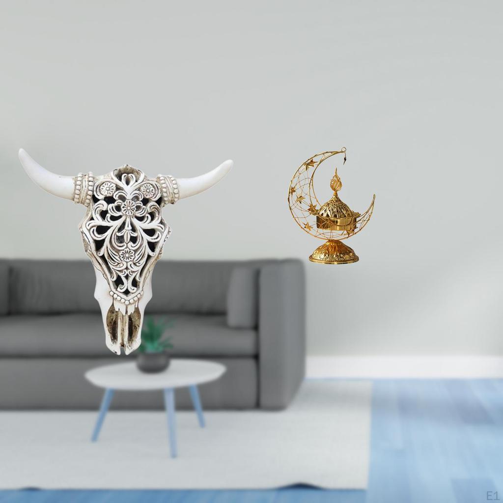 Tribal Bull Head Wall Hanging Art And Antique Arabic Burner Decorative Candle Stand for Office Room