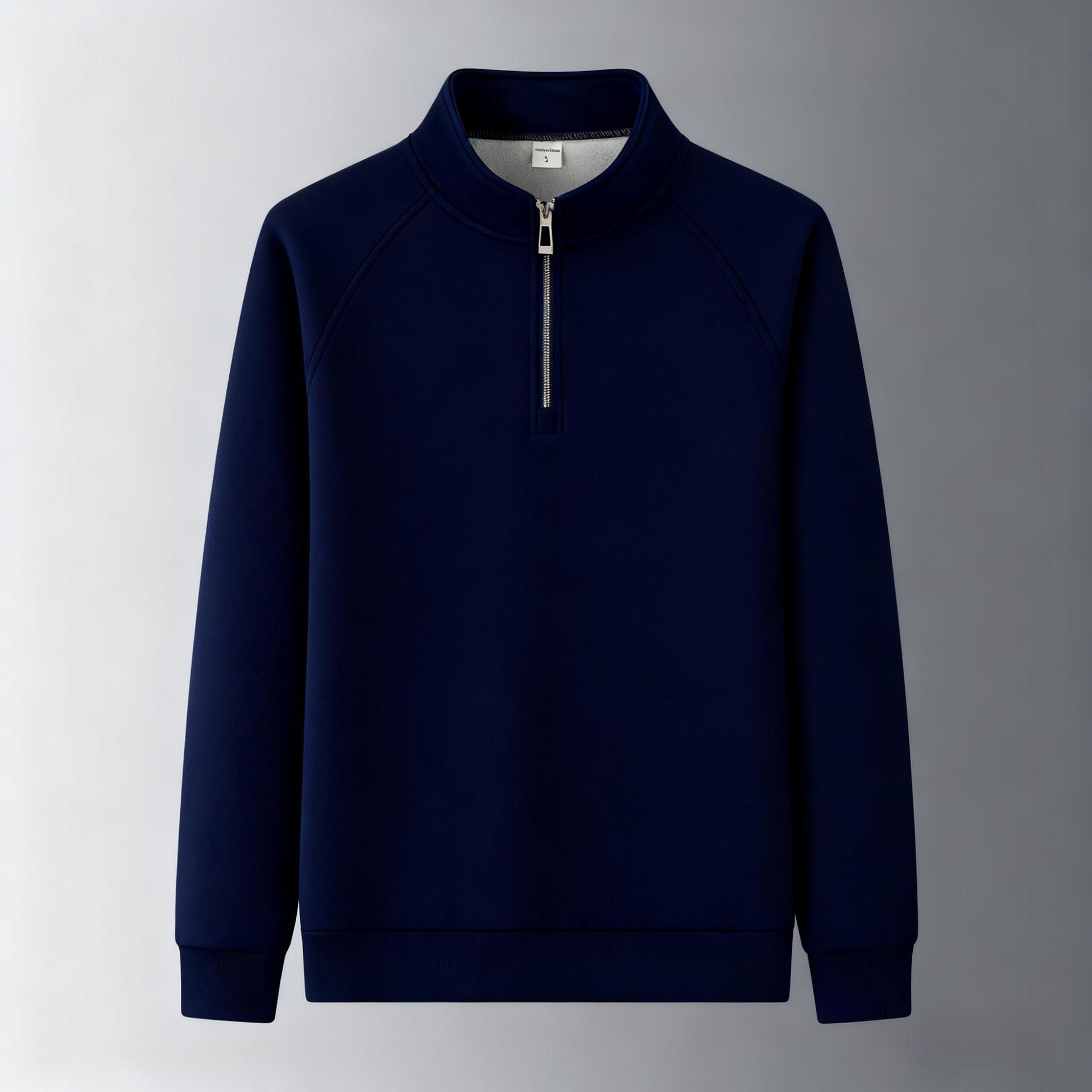

2025 Men s Trendy Zipper Stand Collar Sweatshirt - Spring/Autumn Solid Color Small темно-синього кольору