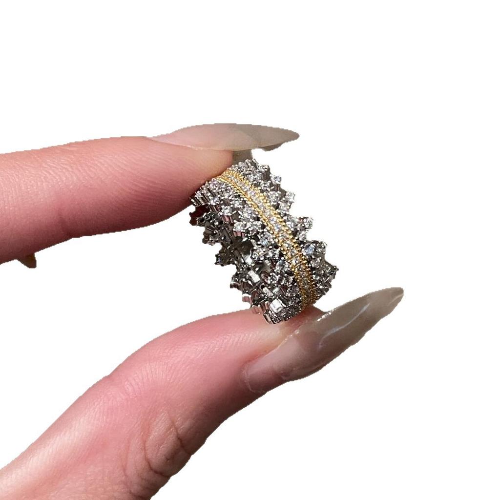 Sparkling Vintage silver 925 inlay Full Diamond Two tone Ring Light Luxury crown rings for women Wedding fine Jewelry Gifts