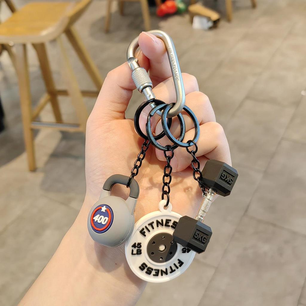 Unisex Fitness Dumbbell & Kettlebell Keychain - Sports Pendant and Bag Charm Gift