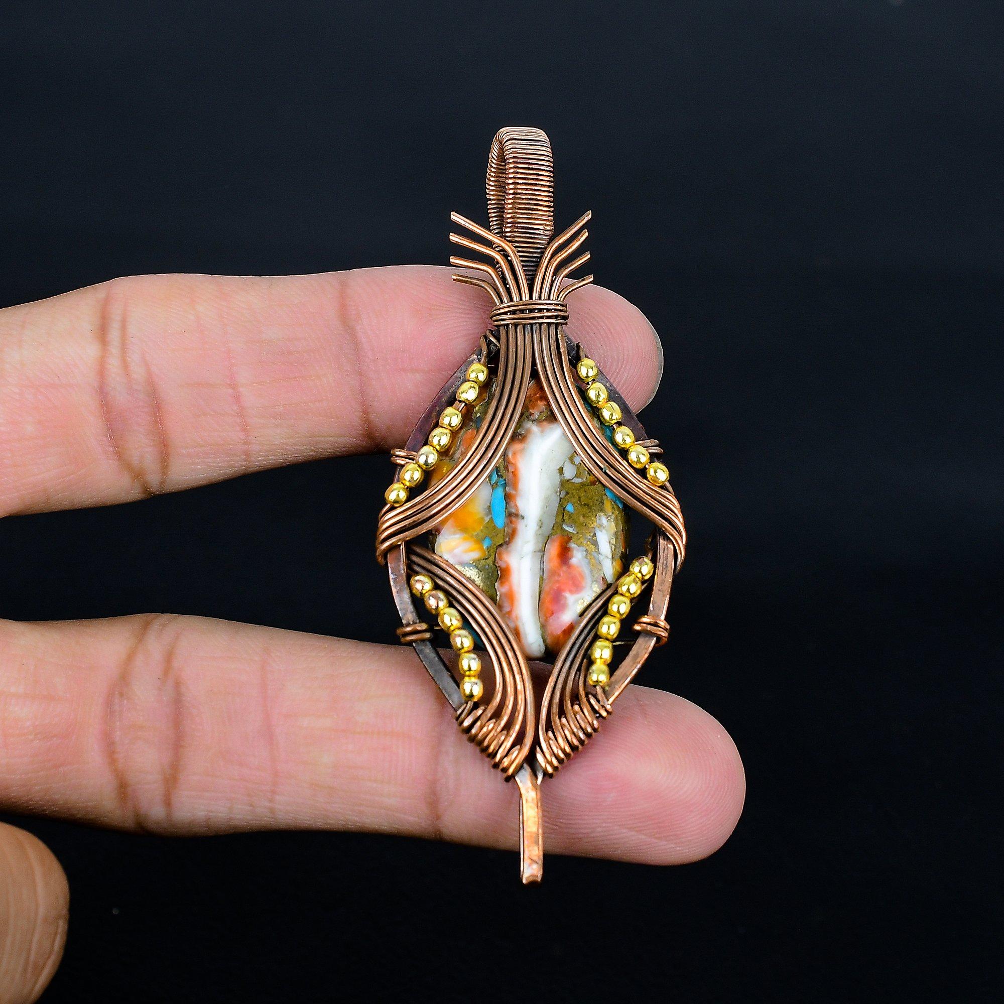 

Orange Spiny Oyster Pendant, 999 Copper Wire Wrapped Gemstone Jewelry, Handmade Pendant Amazing Jewelry, Gift For Her 2.55 Inches
