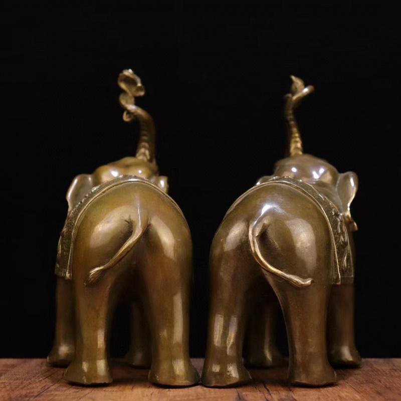 Antique Copper Ornament Yuanbao Ruyi Water Absorbing Elephant Home Office Desktop Gift Large Auspicious Fortun