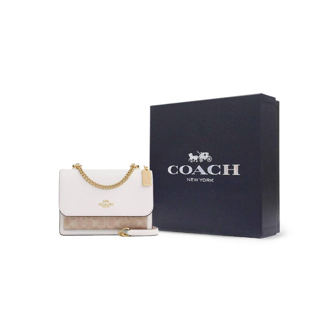 Coach Klare 22 Brand Logo Snap Closure Coated Canvas And Smooth Leather Crossbody Shoulder Bag Small Women bags Chalk CV978-IMXDM