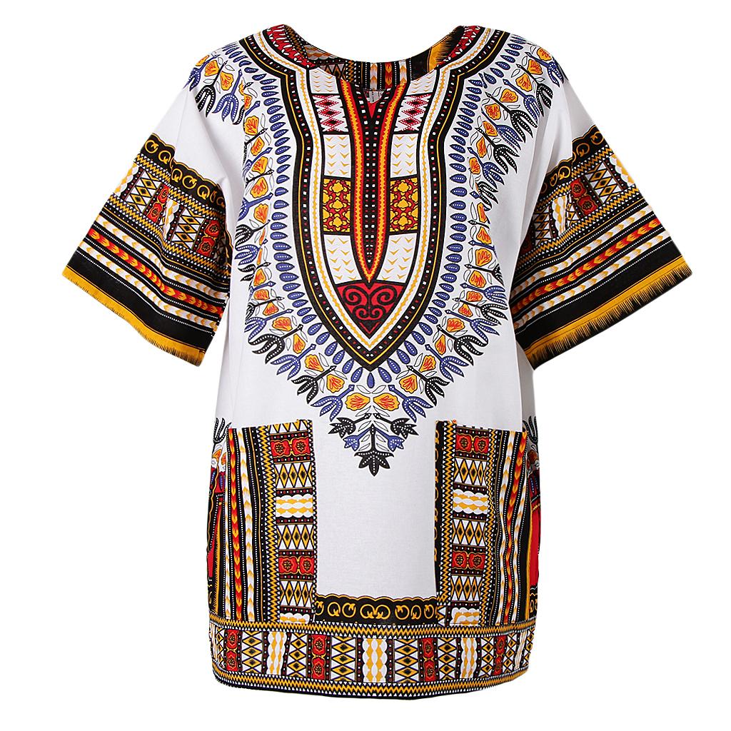 Unisex African Prints Dress Cotton Dashiki Shirt Ethnic Caftan