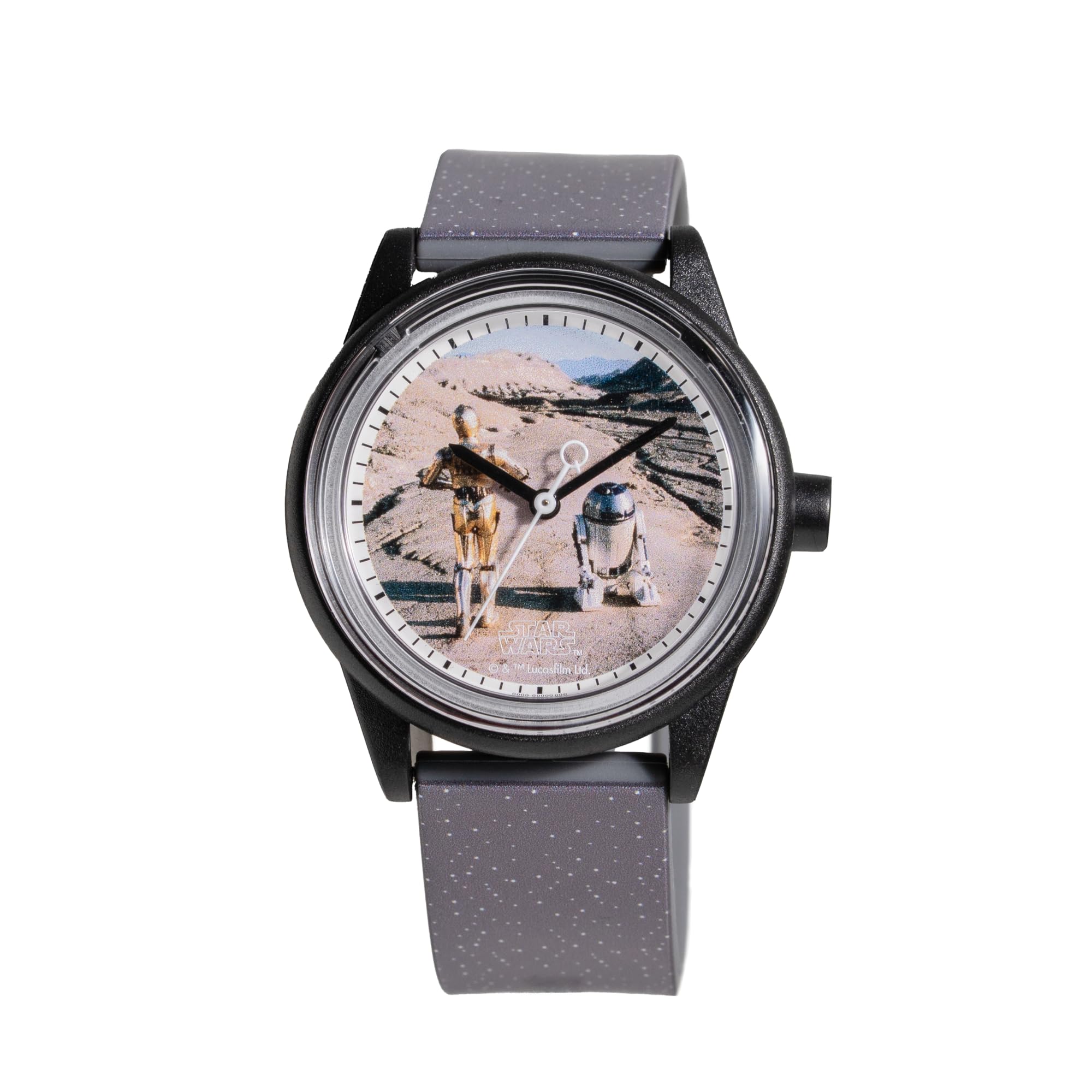

Citizen Watch Star Wars Collection Smile Solar Analog Watch with 10 ATM Water Resistance and Urethane Black R01A-519VK Men s R2-D2 & C-3PO Q&Q Band,