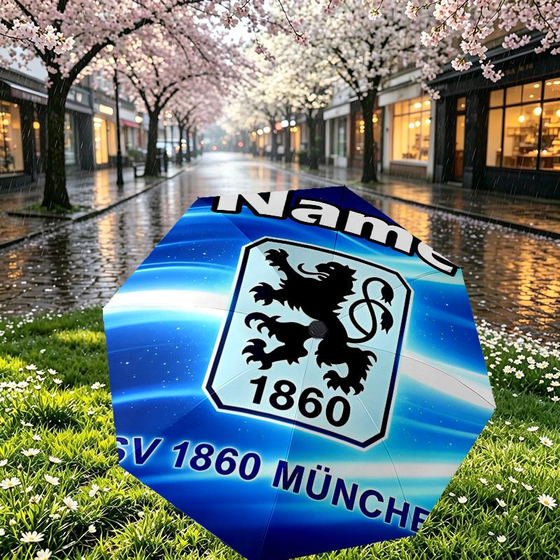 Custom Name Personalized 1860 Munchen football club Print Umbrella, Auto Open Close, 8‑Rib Sturdy Frame, Commute Camping Hiking Use, Birthday Gift