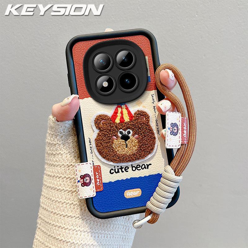 KEYSION Cartoon Cute Plush Embroidery Case for Redmi Note 15 Pro 5G 15 4G with Lanyard Silicone Shockproof Phone Cover for Xiaomi POCO M8 5G