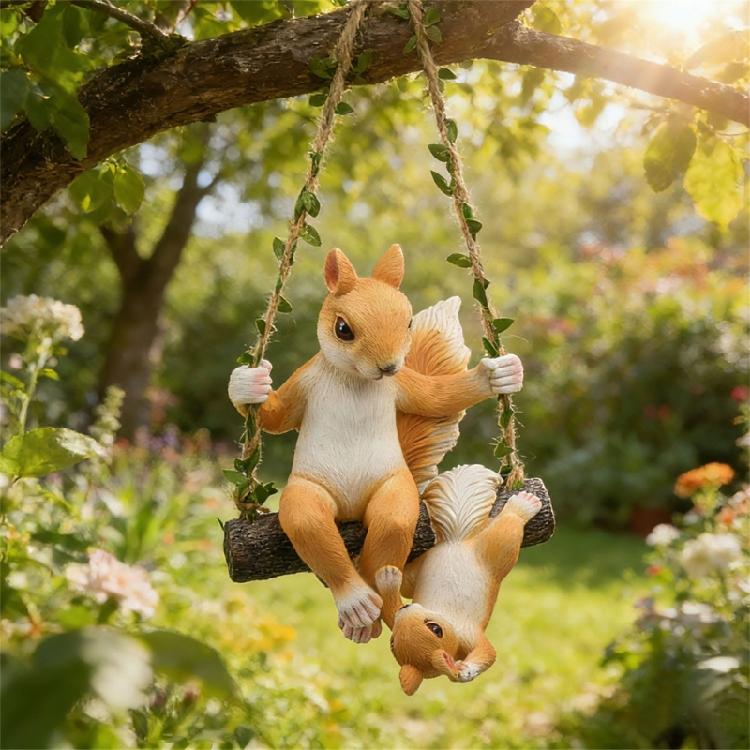 Garden Squirrel Decors Statue Fairys Garden Accessories Hanging Squirrel Sculptures Housewarmings Gift for Patio Yard