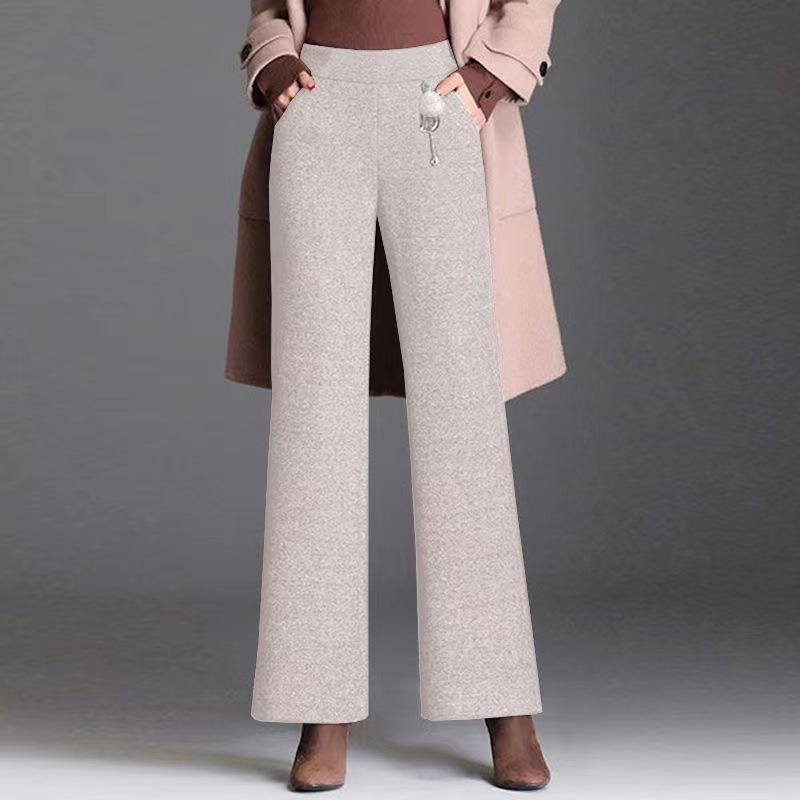 Women's Slimming High-Waisted Woolen Flare Pants, Autumn/Winter 2026 Collection - Stylish, Straight-Leg Design