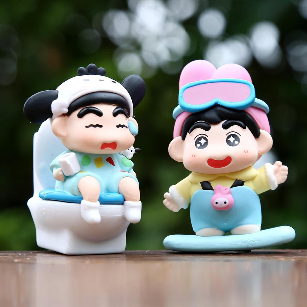 6pcs Crayon Shin Chan Bathing Driving Scene Model Ornament Set For Collectors And Kids