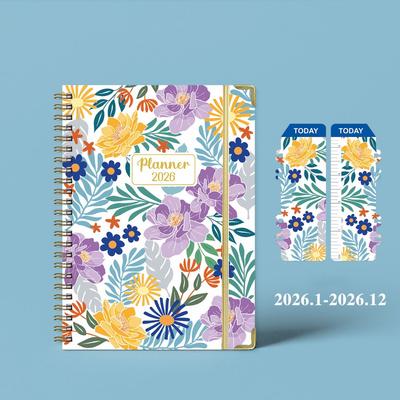 Portable A5 2026 Schedule Book Flowers Coil Notebook Daily Planner To Do List Planner Reminder Calendar Book Office Supplies