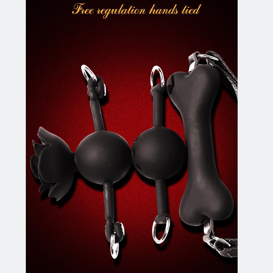 Sex Bondage Set Handcuffs + Footcuffs + Gag SM BDSM Dog Bones Silicone Gag Balls Drooling Sex Furniture Couple Play Toys Cosplay